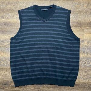 AXIST Men V-neck Knit Pullover Vest Black w/ Grey Stripes - XXL EUC